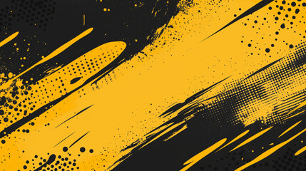 A dynamic abstract black and yellow background with brush strokes. AI generation.
