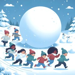 Naklejka premium children playing in the snow