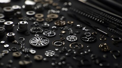 Intricate dismantled mechanical watch with detailed gears and springs on dark background, symbolizing precision and complexity in teardown analysis.