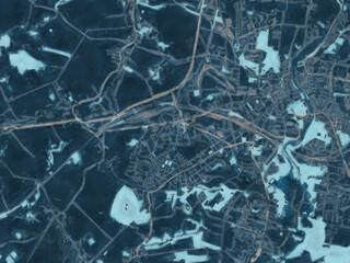 Painterly Style City Map of Gorlitz, Germany in a Blue Color Scheme.