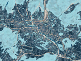 Painterly Style City Map of Saarbrucken, Germany in a Blue Color Scheme.