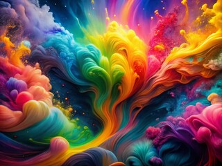 Vibrant Rainbow Ink Splash Background - High Dynamic Range Colorful Psychedelic Wallpaper