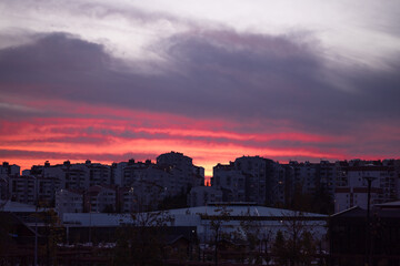 sunset, sky, clouds, city, sun, silhouette, sunrise, evening, orange, cloud, dusk, night, nature, building, skyline, urban, red, landscape, blue, light, dark, buildings, cityscape, architecture, dawn