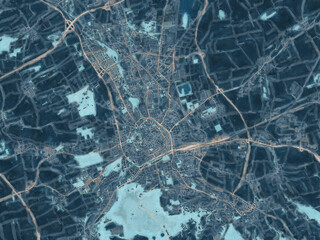 Painterly Style City Map of Erfurt, Germany in a Blue Color Scheme.