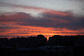 sunset, sky, clouds, city, sun, silhouette, sunrise, evening, orange, cloud, dusk, night, nature, building, skyline, urban, red, landscape, blue, light, dark, buildings, cityscape, architecture, dawn