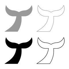 Tail of the fish set icon grey black color vector illustration image solid fill outline contour line thin flat style