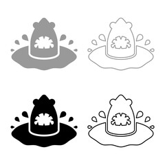 Shark's head in the water with splash set icon grey black color vector illustration image solid fill outline contour line thin flat style