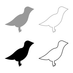Bird set icon grey black color vector illustration image solid fill outline contour line thin flat style