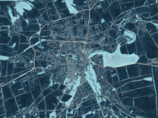 Painterly Style City Map of Weimar, Germany in a Blue Color Scheme.