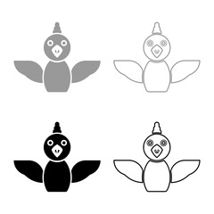 Cockerel chick bird young poultry concept set icon grey black color vector illustration image solid fill outline contour line thin flat style