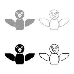 Bird set icon grey black color vector illustration image solid fill outline contour line thin flat style
