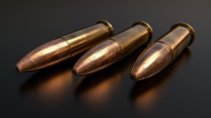 Three gold bullets arranged neatly in a straight row