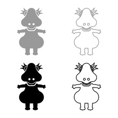 Dinosaur cute dino baby pretty set icon grey black color vector illustration image solid fill outline contour line thin flat style