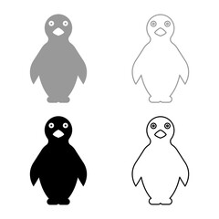 Penguin set icon grey black color vector illustration image solid fill outline contour line thin flat style