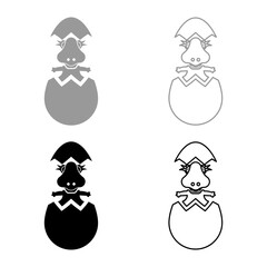 Dinosaur cute dino baby pretty hatch from egg cracked eggshell set icon grey black color vector illustration image solid fill outline contour line thin flat style