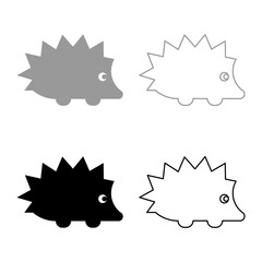 Cute hedgehog set icon grey black color vector illustration image solid fill outline contour line thin flat style