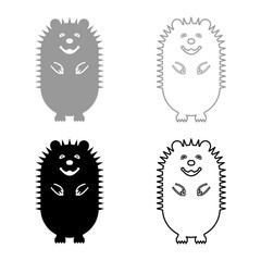 Cute hedgehog set icon grey black color vector illustration image solid fill outline contour line thin flat style