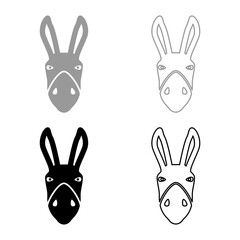 Donkey head silhouette set icon grey black color vector illustration image solid fill outline contour line thin flat style