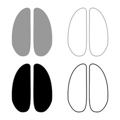 Hoof print deer set icon grey black color vector illustration image solid fill outline contour line thin flat style