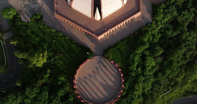 Spectacular Top Down Drone Shot - Pakistan National Monument. Islamabad