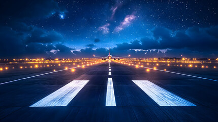 Fototapeta premium Airplane Runway at Night.