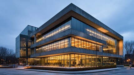 Modern Glass Building at Dusk