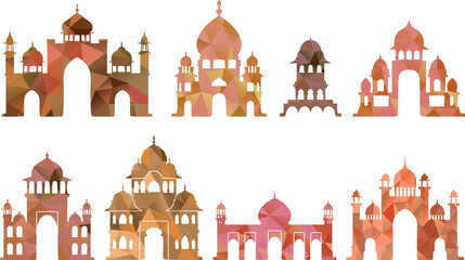 Indian palaces, parts of architecture, traditional famous landmark, triangles design elements