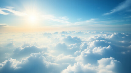 Obraz premium Serene sky with fluffy clouds and bright sunlight