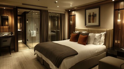 Elegant and Cozy Modern Bedroom Interior Design with Stylish Decor, mockup, poster and Background