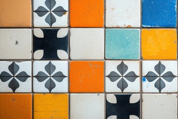 Background of old tiles on the threshold of the house, pattern for advertising or screensaver