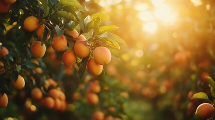 Sunlit Orchard of Ripe Fruits