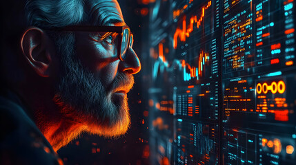 Senior Investor Looking at Stock Market Data.