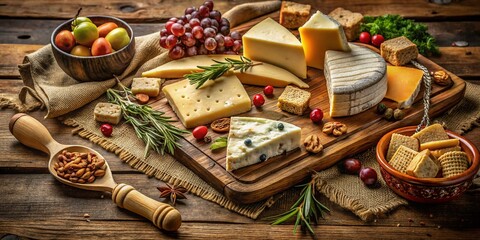Vintage Cheese Board Arrangement with Rustic Accents for Gourmet Food Lovers