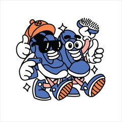 Cheerful Shoes Care Mascot Friendship Illustration
