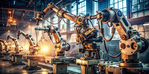 Vintage Closeup of a Robotic Arm Assembly with Intricate Servo Motors and Wiring