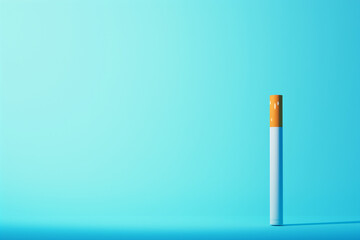 Cigarette standing against a bright blue minimalistic background.