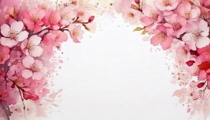 Watercolor Cherry blossom arranged, space on center on white Background; soft tone