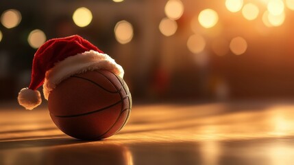 Santa hat on basketball, Christmas promotion for training and sports goods