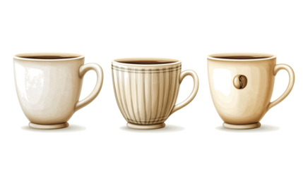Three Coffee Cups on a Transparent Background Generative AI