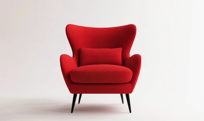 Red armchair with black legs on white background.