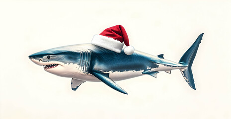Naklejka premium Shark with Santa Hat.