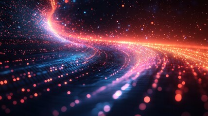 Obraz premium Abstract glowing wave of particles in a dark space environment.