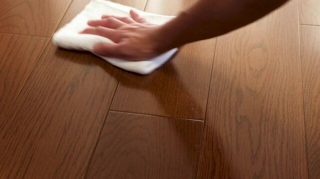 雑巾で木の床を拭く	