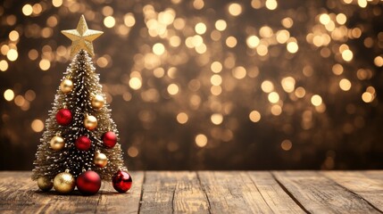 The charming Christmas tree features glowing gold and red baubles, creating a festive atmosphere as the holiday season approaches