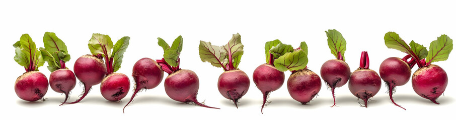 Fresh Beets with Green Tops Isolated on White Background.
