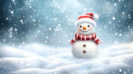 Fototapeta premium Happy Snowman in a Snowy Landscape.