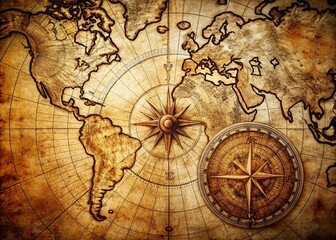 Naklejka premium Vintage Nautical Map Windrose Design Aerial Photography for Nautical Themes and Decor