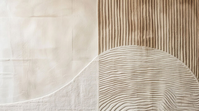 Beige wall with a pattern of lines and curves, white and brown colors, beige tone, minimalist abstract background