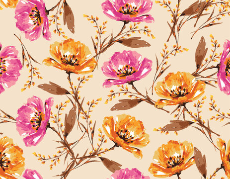 Elegant Blooming Garden floral  ,hand draw Wild flower of botanical plants seamless background Vector Illustran Not A