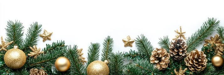 A Christmas tree with gold ornaments and pine cones